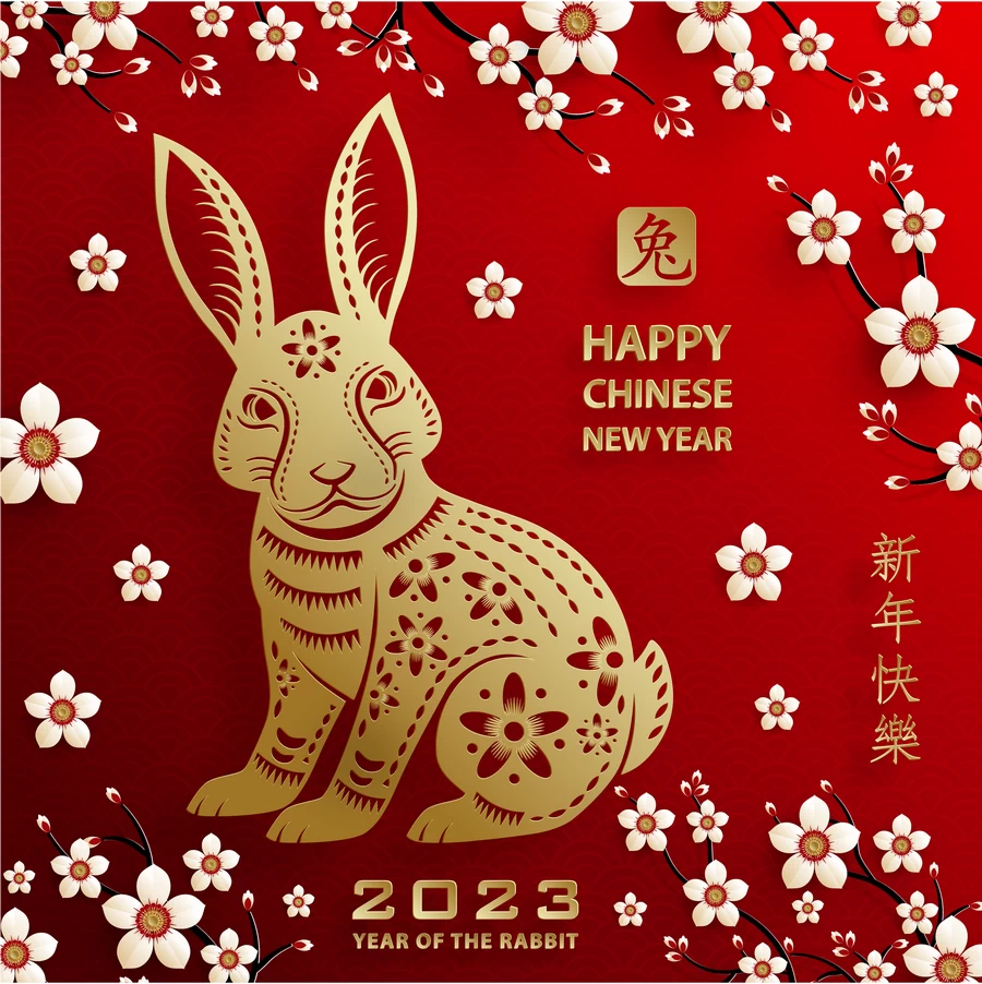 2023兔年中国风新年春节剪纸风节日宣传插画海报背景展板AI素材【199】